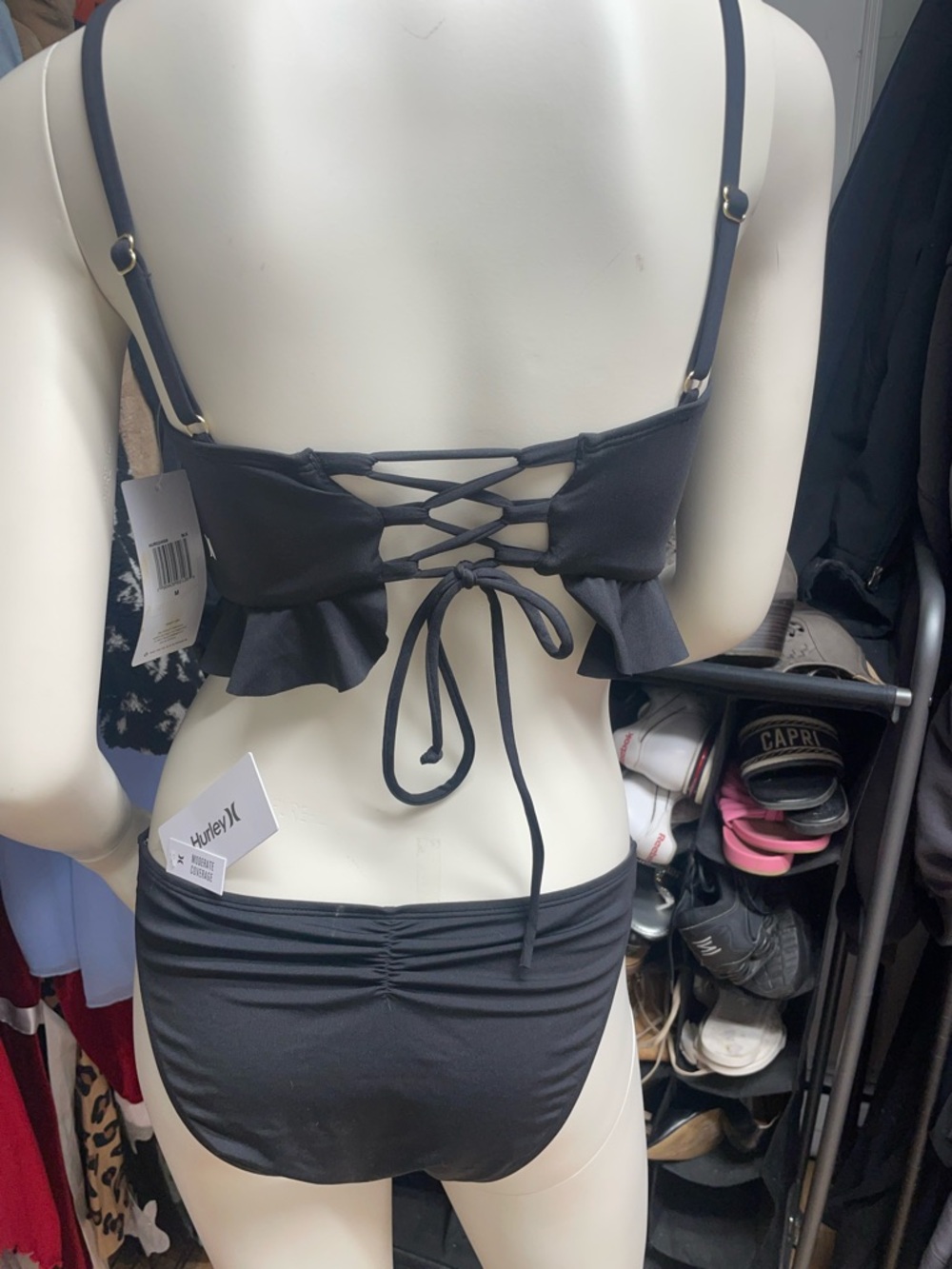 Black Ruffle Tie-Front Bikini Set - Picture 3 of 5